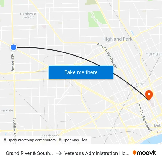 Grand River & Southfield to Veterans Administration Hospital map