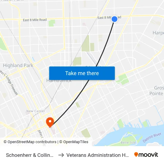 Schoenherr & Collingham to Veterans Administration Hospital map