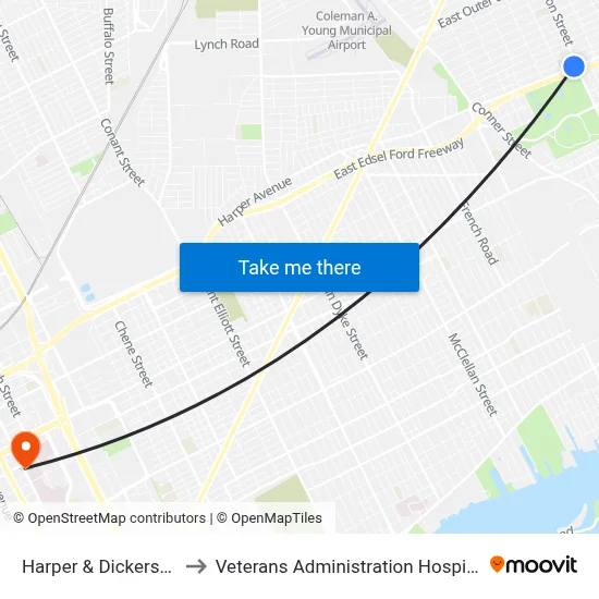 Harper & Dickerson to Veterans Administration Hospital map