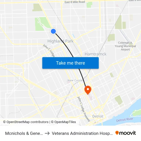 Mcnichols & Geneva to Veterans Administration Hospital map