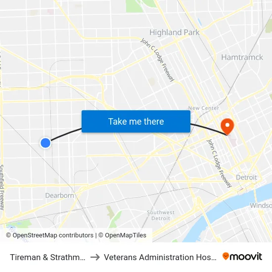 Tireman & Strathmoor to Veterans Administration Hospital map