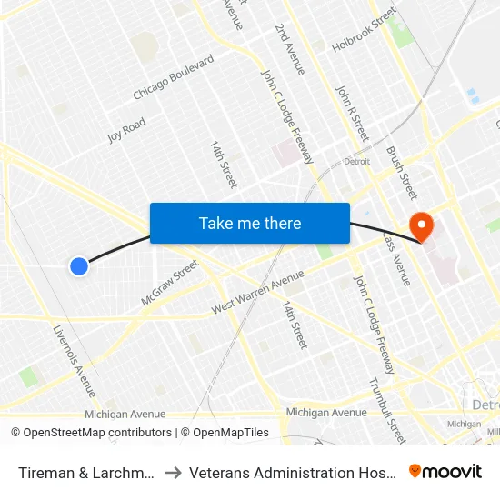 Tireman & Larchmont to Veterans Administration Hospital map