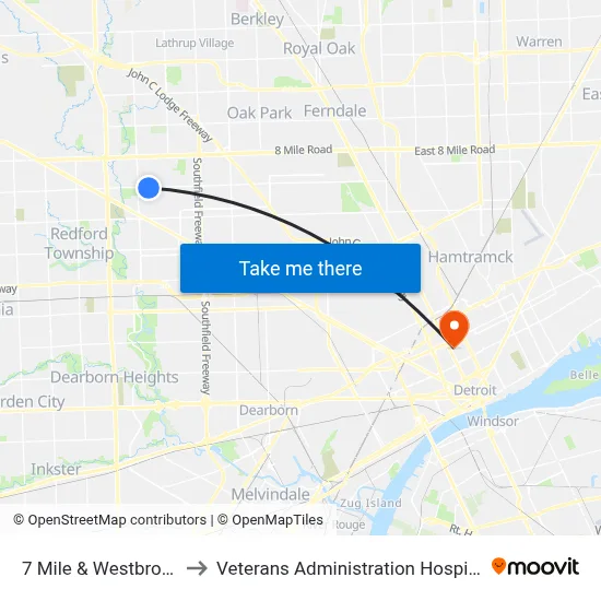 7 Mile & Westbrook to Veterans Administration Hospital map