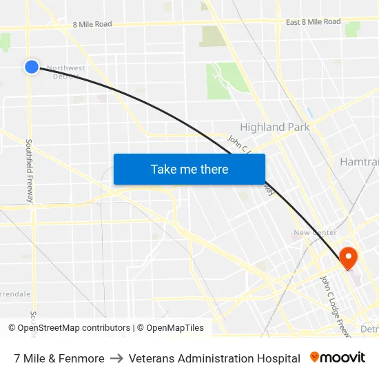 7 Mile & Fenmore to Veterans Administration Hospital map