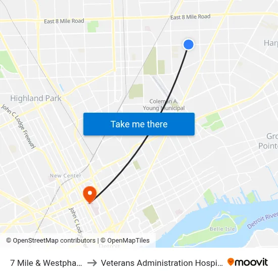 7 Mile & Westphalia to Veterans Administration Hospital map