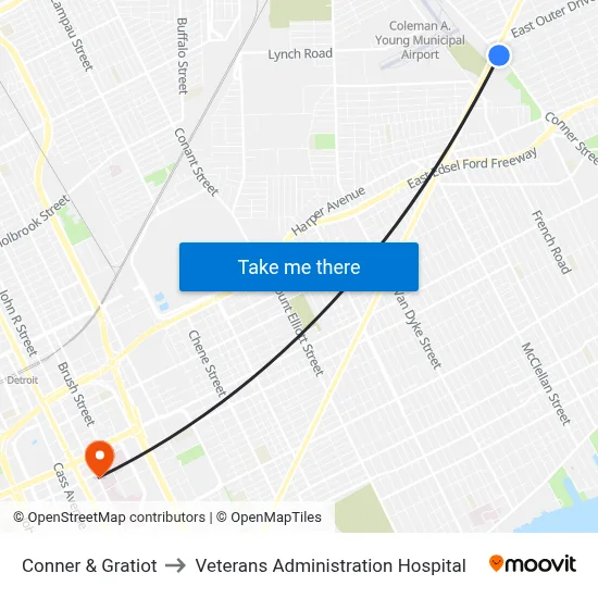 Conner & Gratiot to Veterans Administration Hospital map