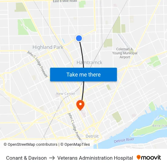 Conant & Davison to Veterans Administration Hospital map