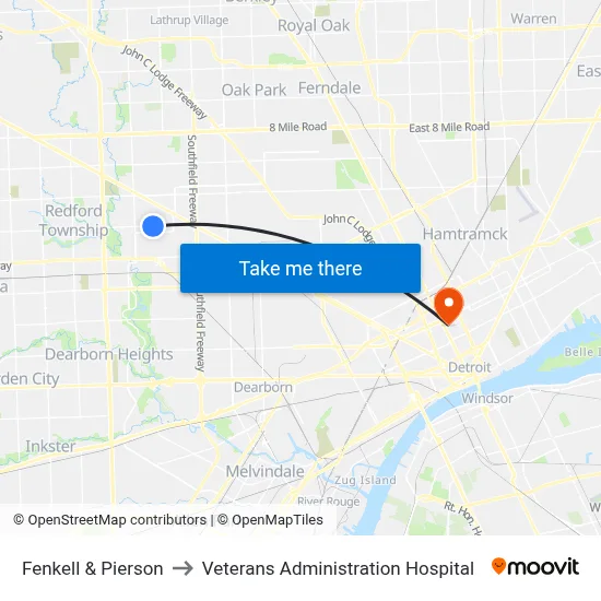 Fenkell & Pierson to Veterans Administration Hospital map