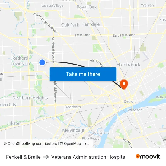 Fenkell & Braile to Veterans Administration Hospital map