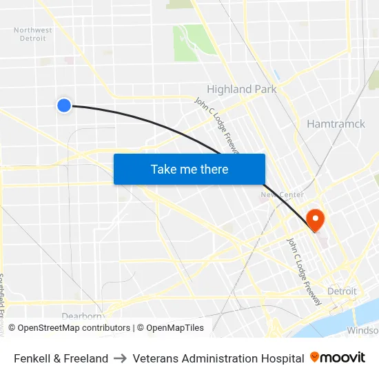 Fenkell & Freeland to Veterans Administration Hospital map