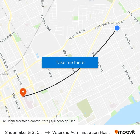 Shoemaker & St Clair to Veterans Administration Hospital map