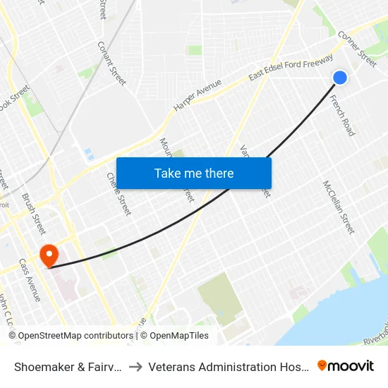 Shoemaker & Fairview to Veterans Administration Hospital map