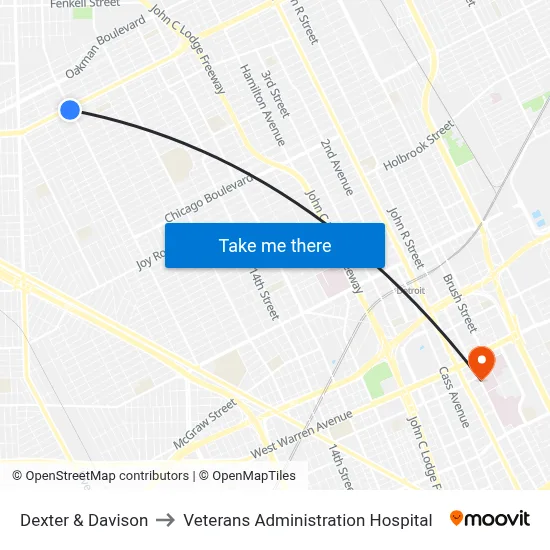 Dexter & Davison to Veterans Administration Hospital map