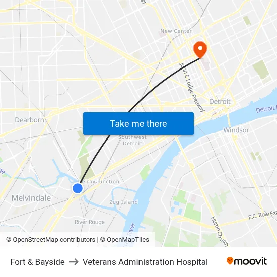 Fort & Bayside to Veterans Administration Hospital map