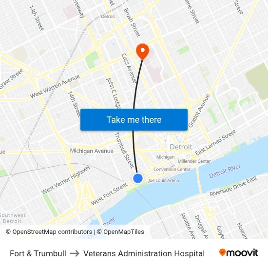 Fort & Trumbull to Veterans Administration Hospital map