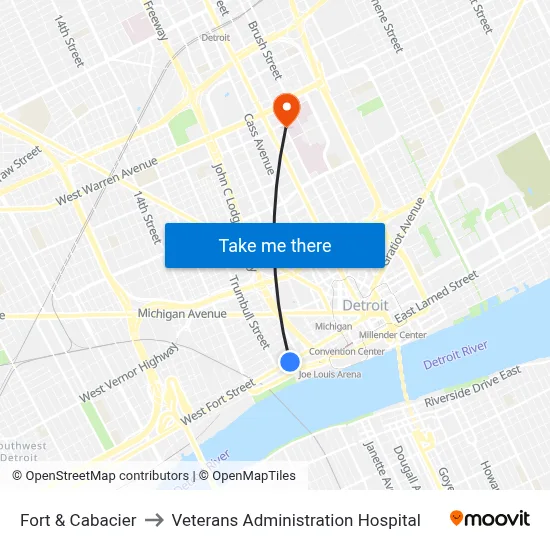 Fort & Cabacier to Veterans Administration Hospital map