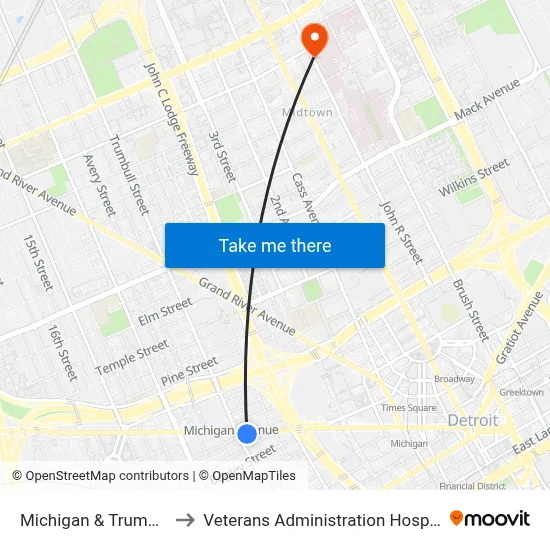 Michigan & Trumbull to Veterans Administration Hospital map