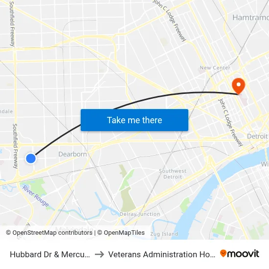 Hubbard Dr & Mercury Dr to Veterans Administration Hospital map