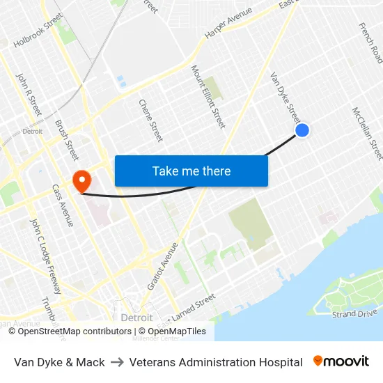 Van Dyke & Mack to Veterans Administration Hospital map