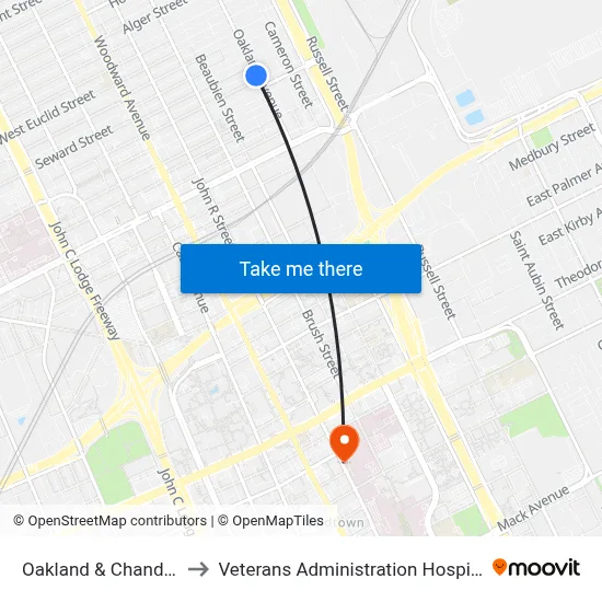 Oakland & Chandler to Veterans Administration Hospital map
