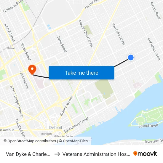 Van Dyke & Charlevoix to Veterans Administration Hospital map
