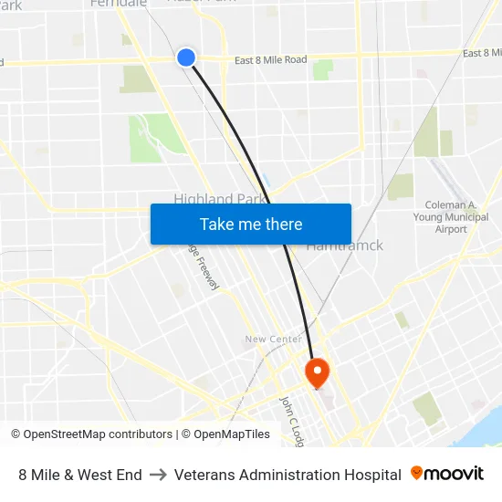 8 Mile & West End to Veterans Administration Hospital map
