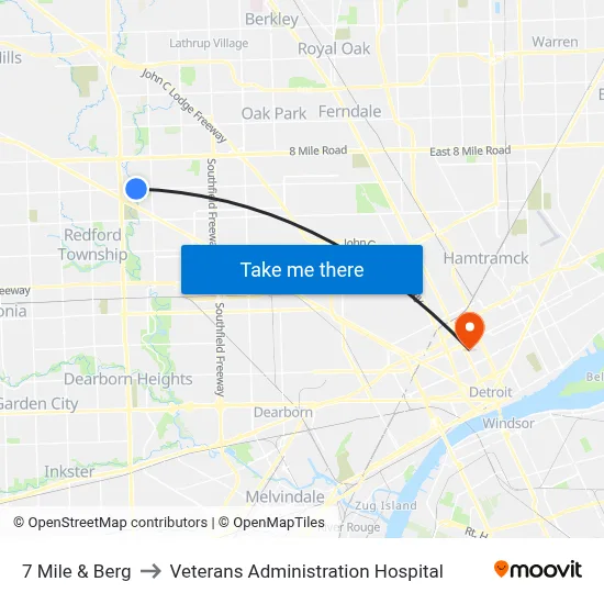 7 Mile & Berg to Veterans Administration Hospital map