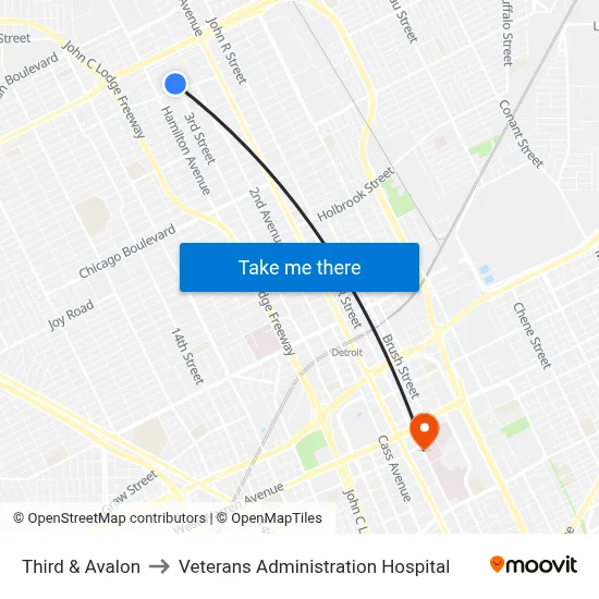 Third & Avalon to Veterans Administration Hospital map