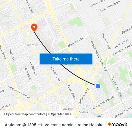 Antietam @ 1395 to Veterans Administration Hospital map