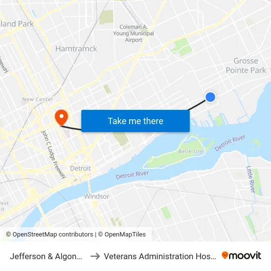 Jefferson & Algonquin to Veterans Administration Hospital map