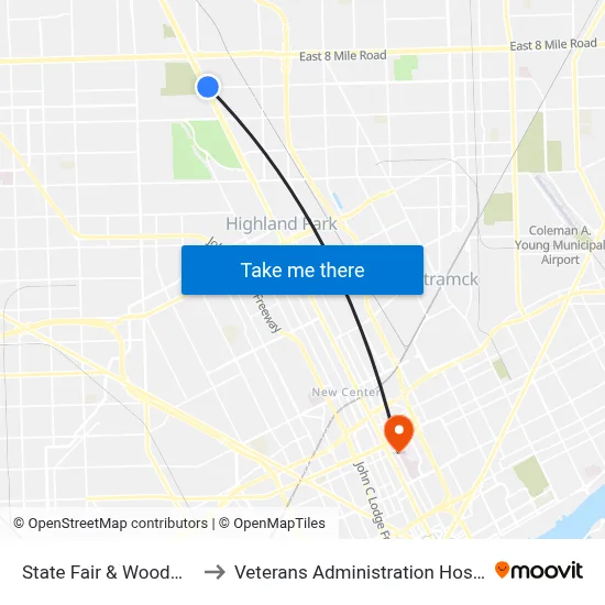 State Fair & Woodward to Veterans Administration Hospital map