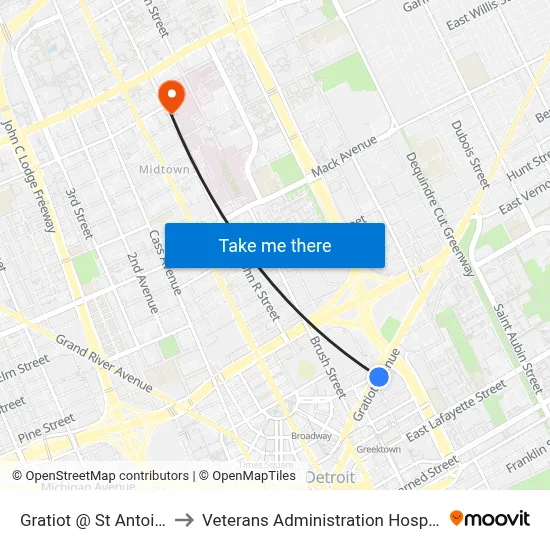 Gratiot @ St Antoine to Veterans Administration Hospital map