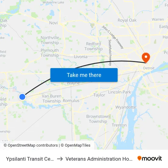 Ypsilanti Transit Center to Veterans Administration Hospital map