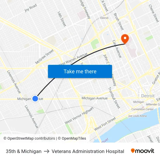 35th & Michigan to Veterans Administration Hospital map