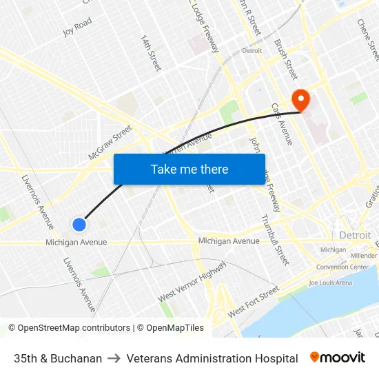 35th & Buchanan to Veterans Administration Hospital map