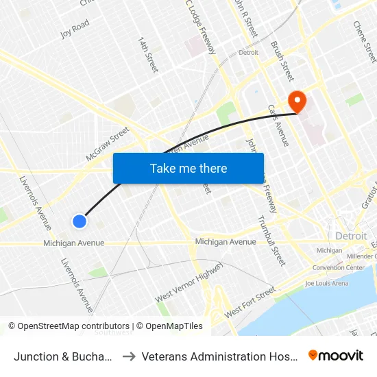Junction & Buchanan to Veterans Administration Hospital map
