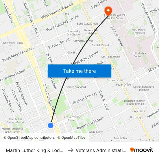 Martin Luther King & Lodge Service Dr to Veterans Administration Hospital map