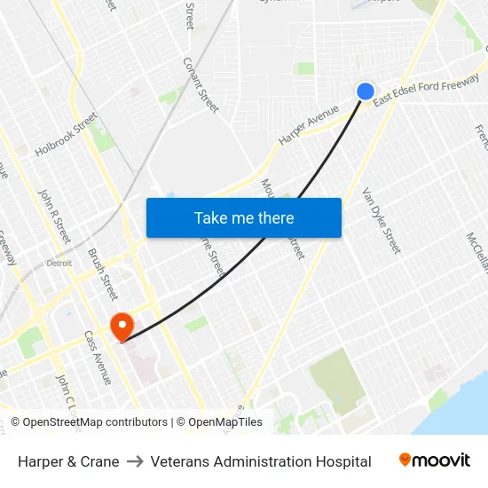 Harper & Crane to Veterans Administration Hospital map