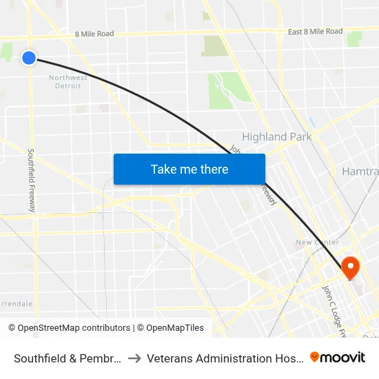 Southfield & Pembroke to Veterans Administration Hospital map