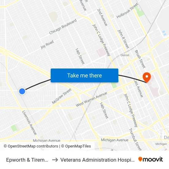 Epworth & Tireman to Veterans Administration Hospital map
