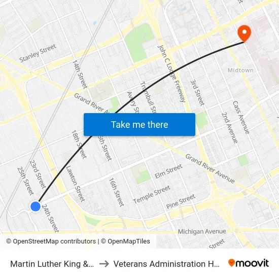 Martin Luther King & 25th to Veterans Administration Hospital map