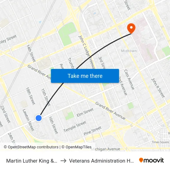 Martin Luther King & 18th to Veterans Administration Hospital map