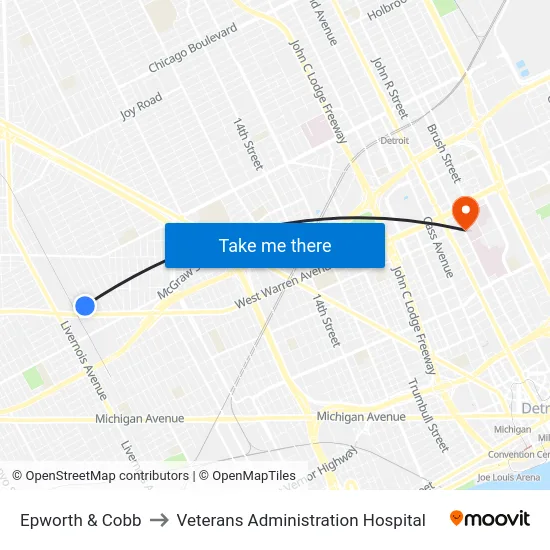 Epworth & Cobb to Veterans Administration Hospital map
