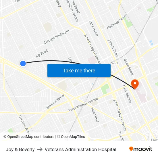 Joy & Beverly to Veterans Administration Hospital map