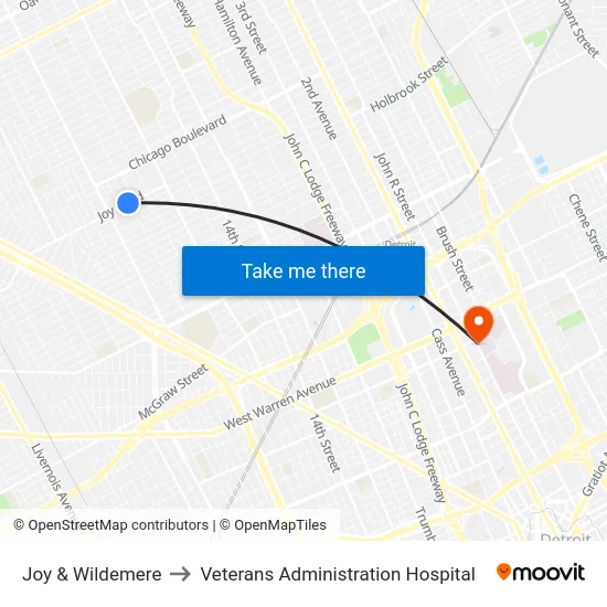 Joy & Wildemere to Veterans Administration Hospital map
