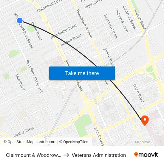 Clairmount & Woodrow Wilson to Veterans Administration Hospital map