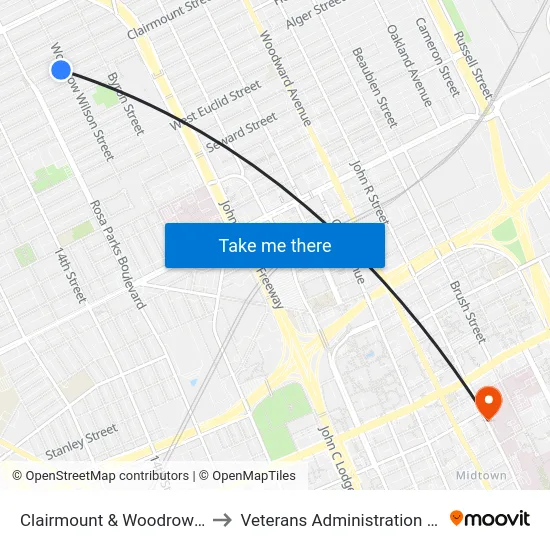 Clairmount & Woodrow Wilson to Veterans Administration Hospital map