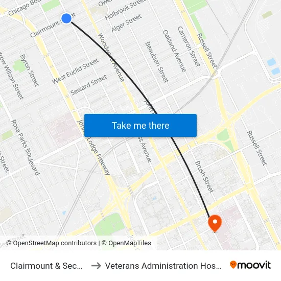 Clairmount & Second to Veterans Administration Hospital map