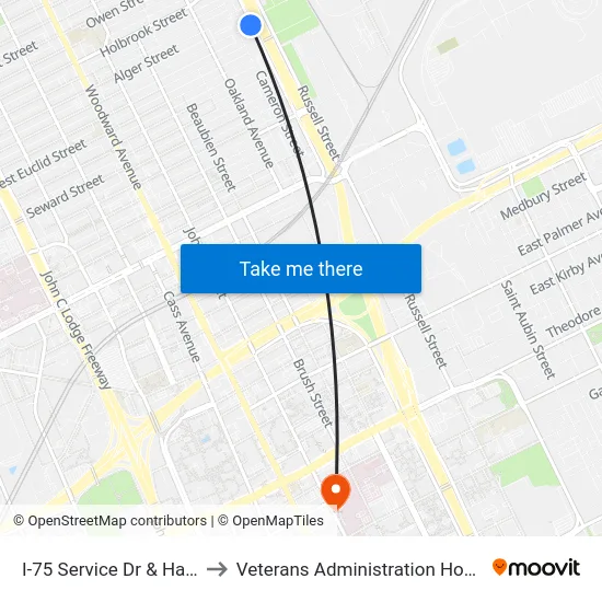I-75 Service Dr & Hague to Veterans Administration Hospital map