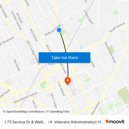 I-75 Service Dr & Wellington to Veterans Administration Hospital map